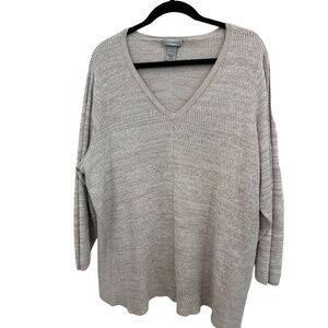 Catherines Plus Size Beige V-Neck Long Sleeve Cotton Blend Sweater Size 2X